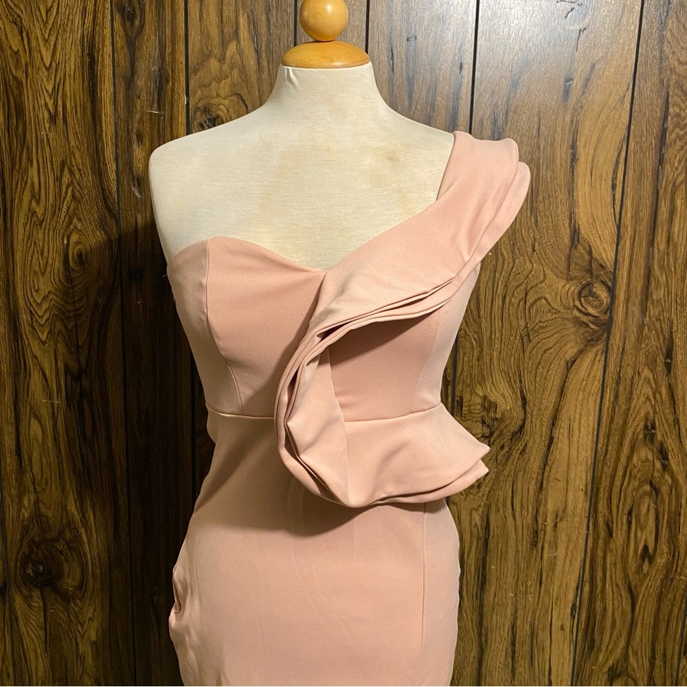 Nude One Shoulder Side Split Cocktail Party Bandage Dress - Picture 7 of 10